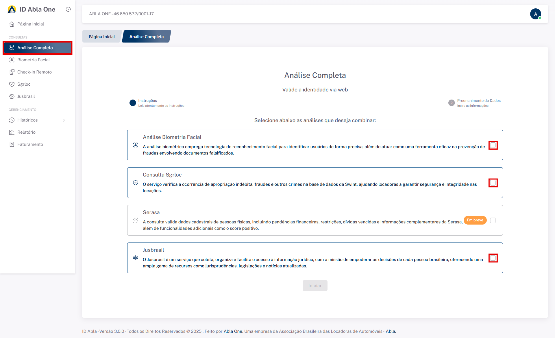 Tela inicial do sistema