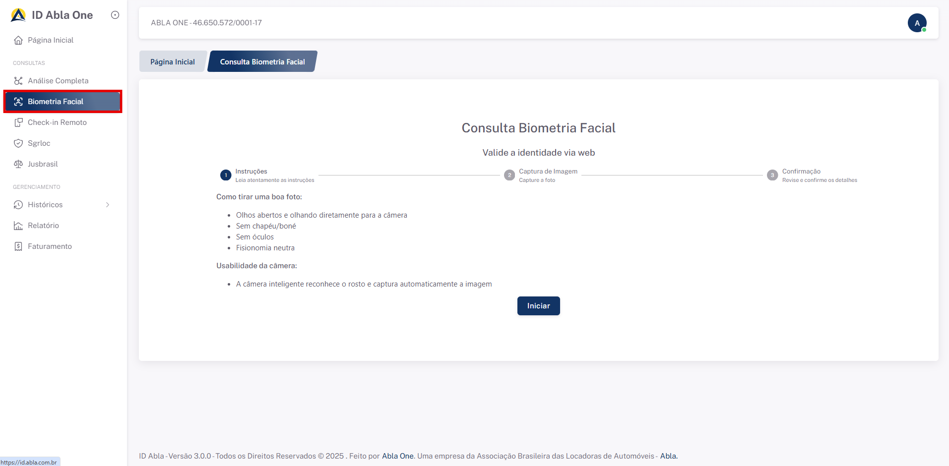 Tela inicial do sistema