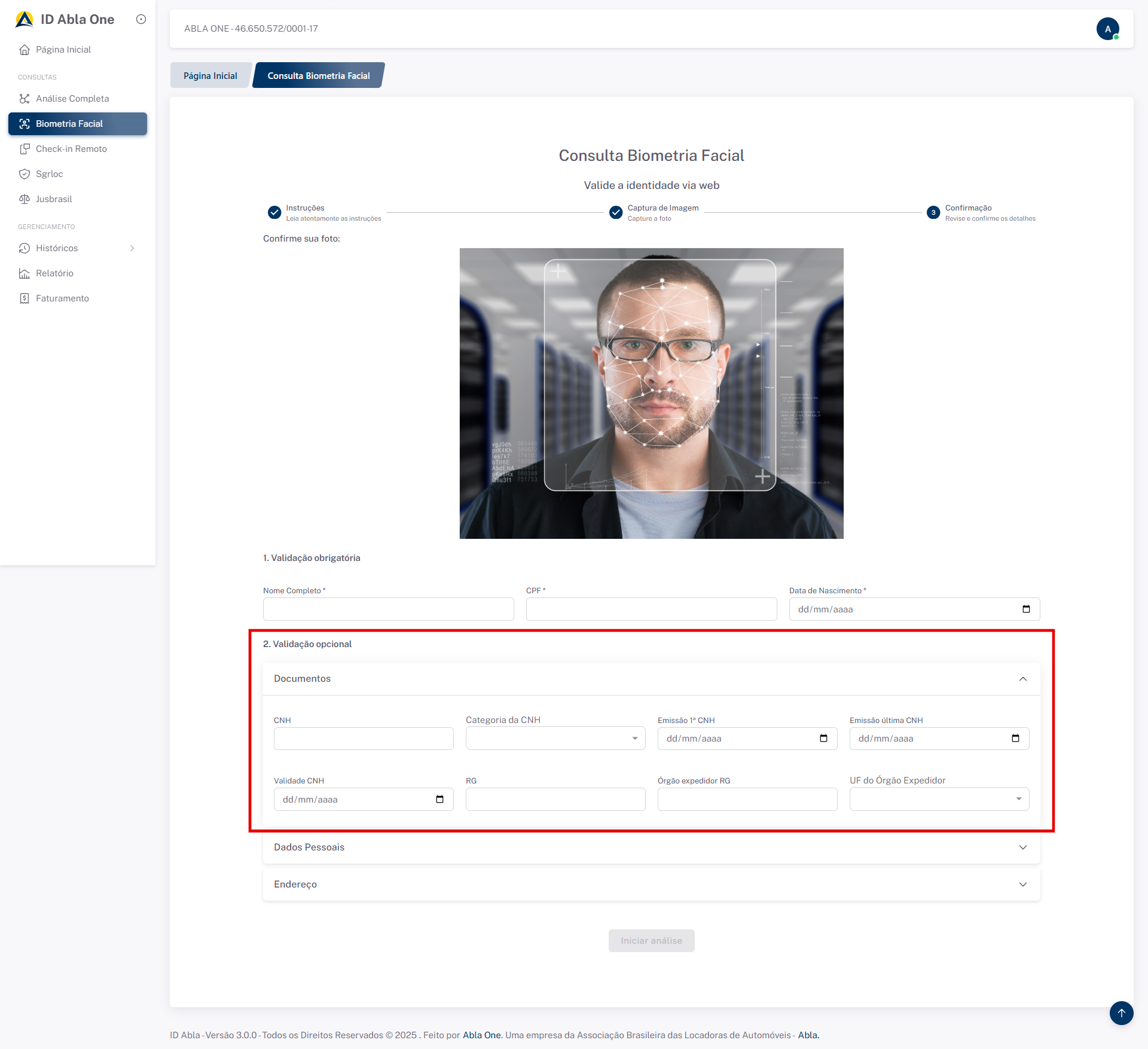 Tela inicial do sistema