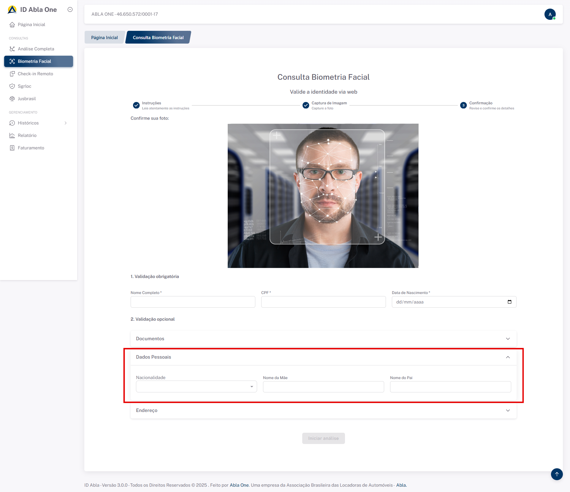 Tela inicial do sistema