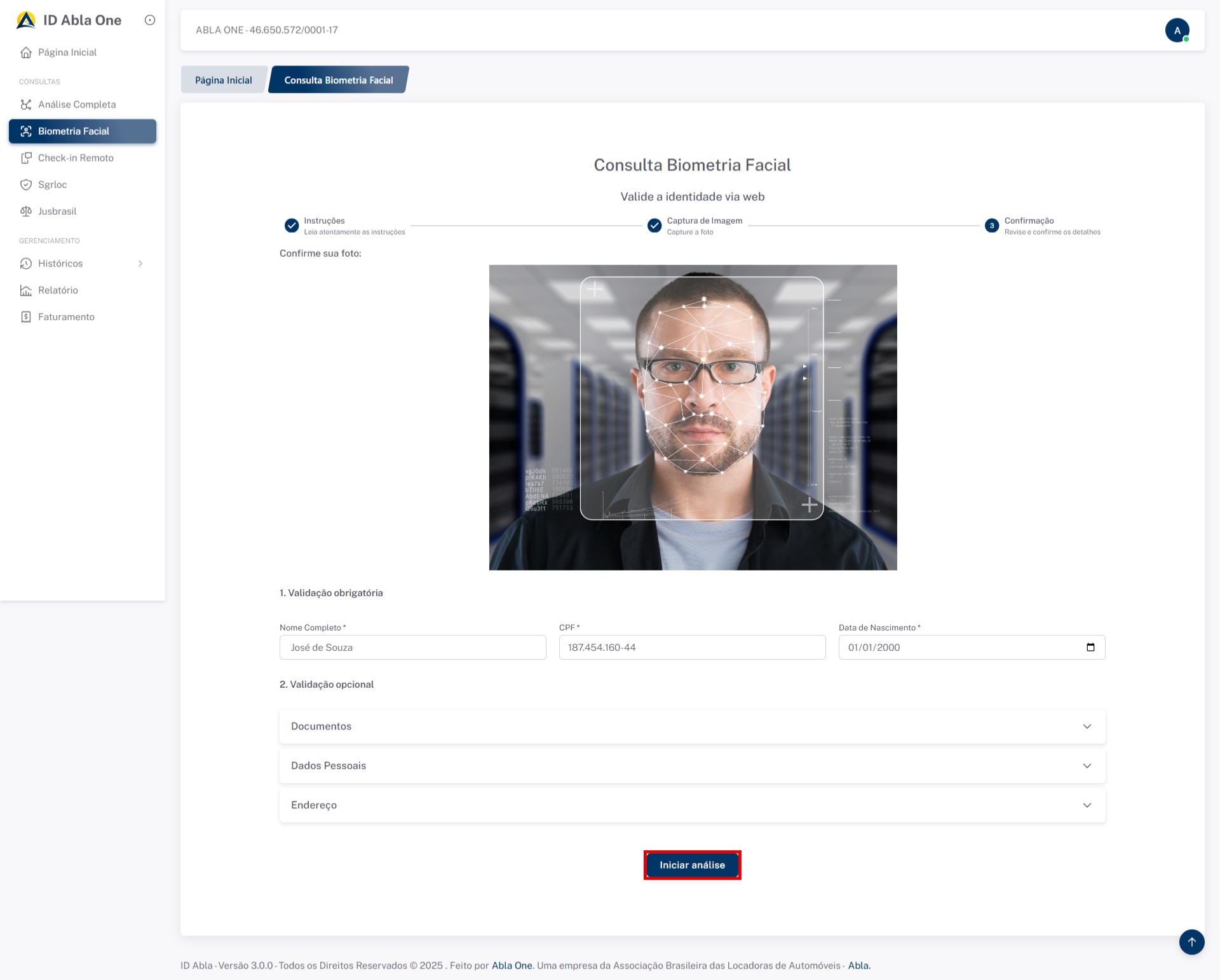 Tela inicial do sistema