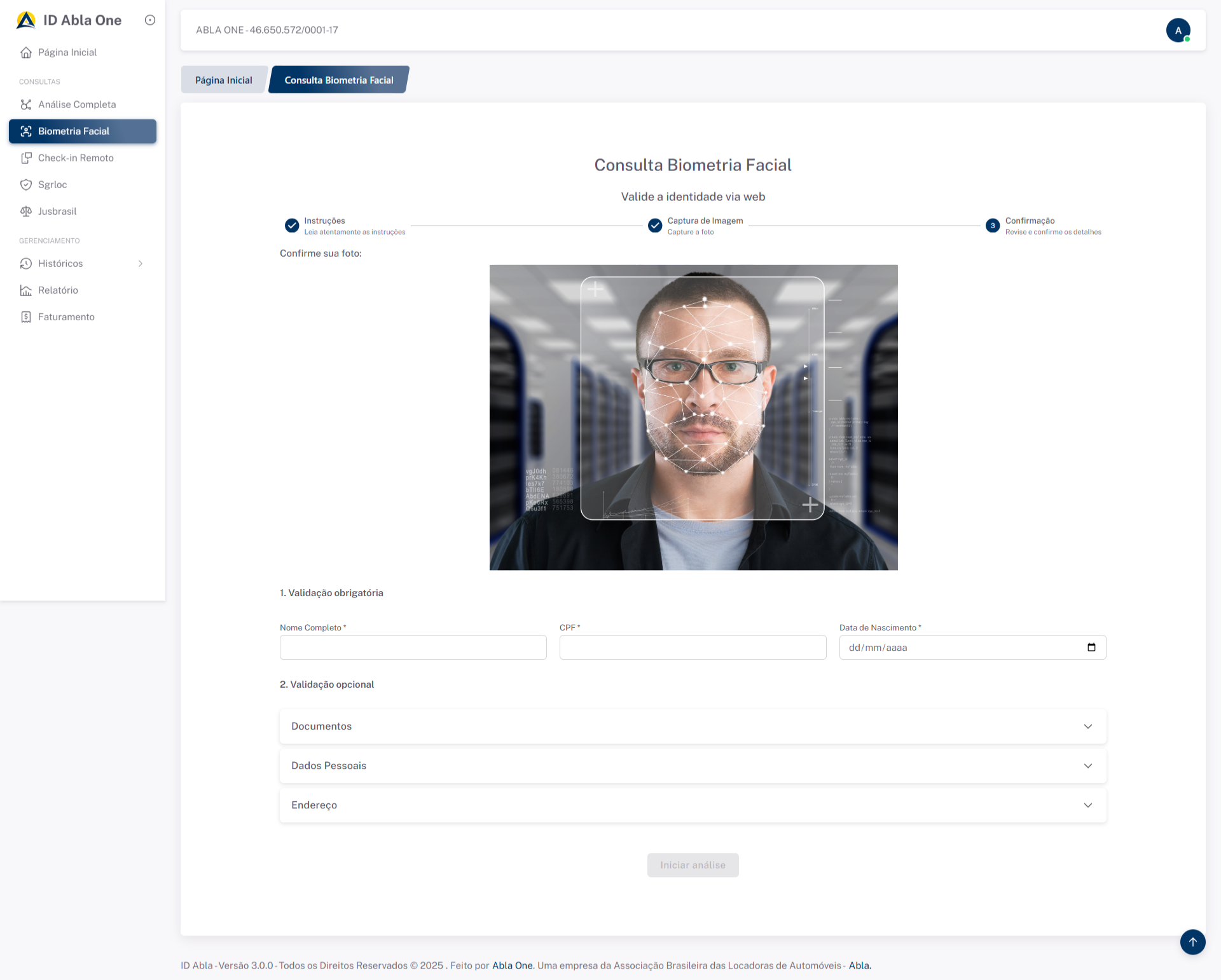 Tela inicial do sistema