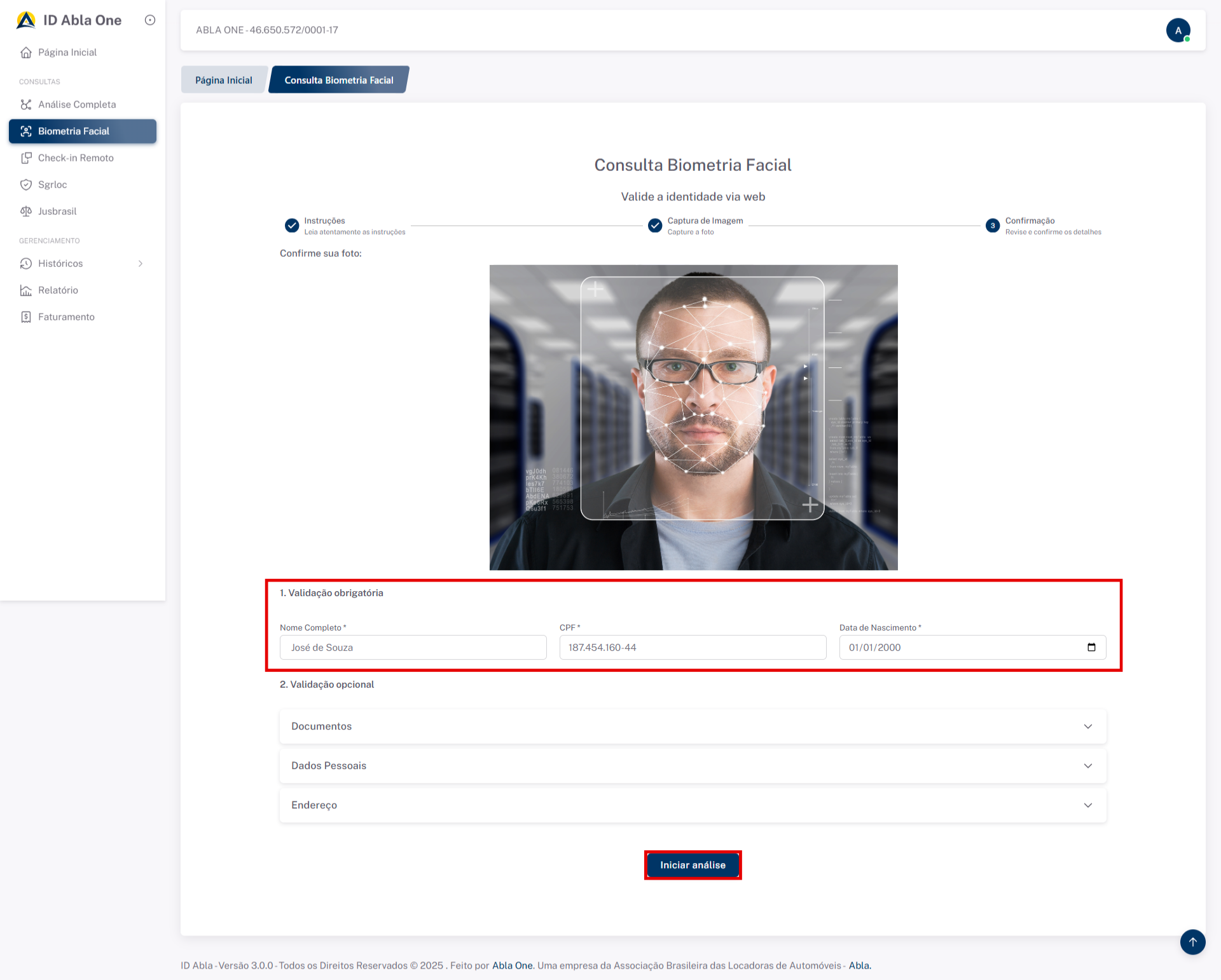 Tela inicial do sistema