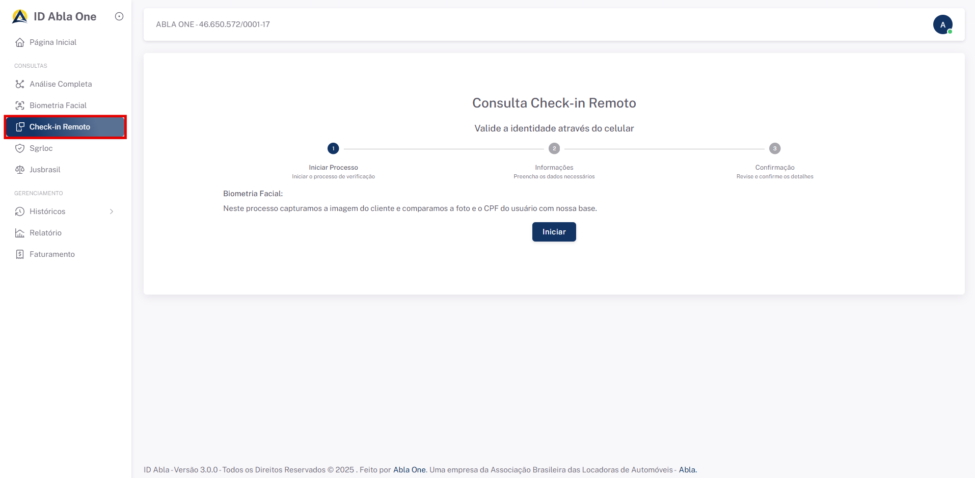 Tela inicial do check-in-remoto