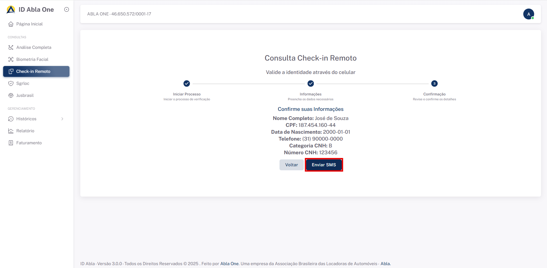 Tela inicial do sistema