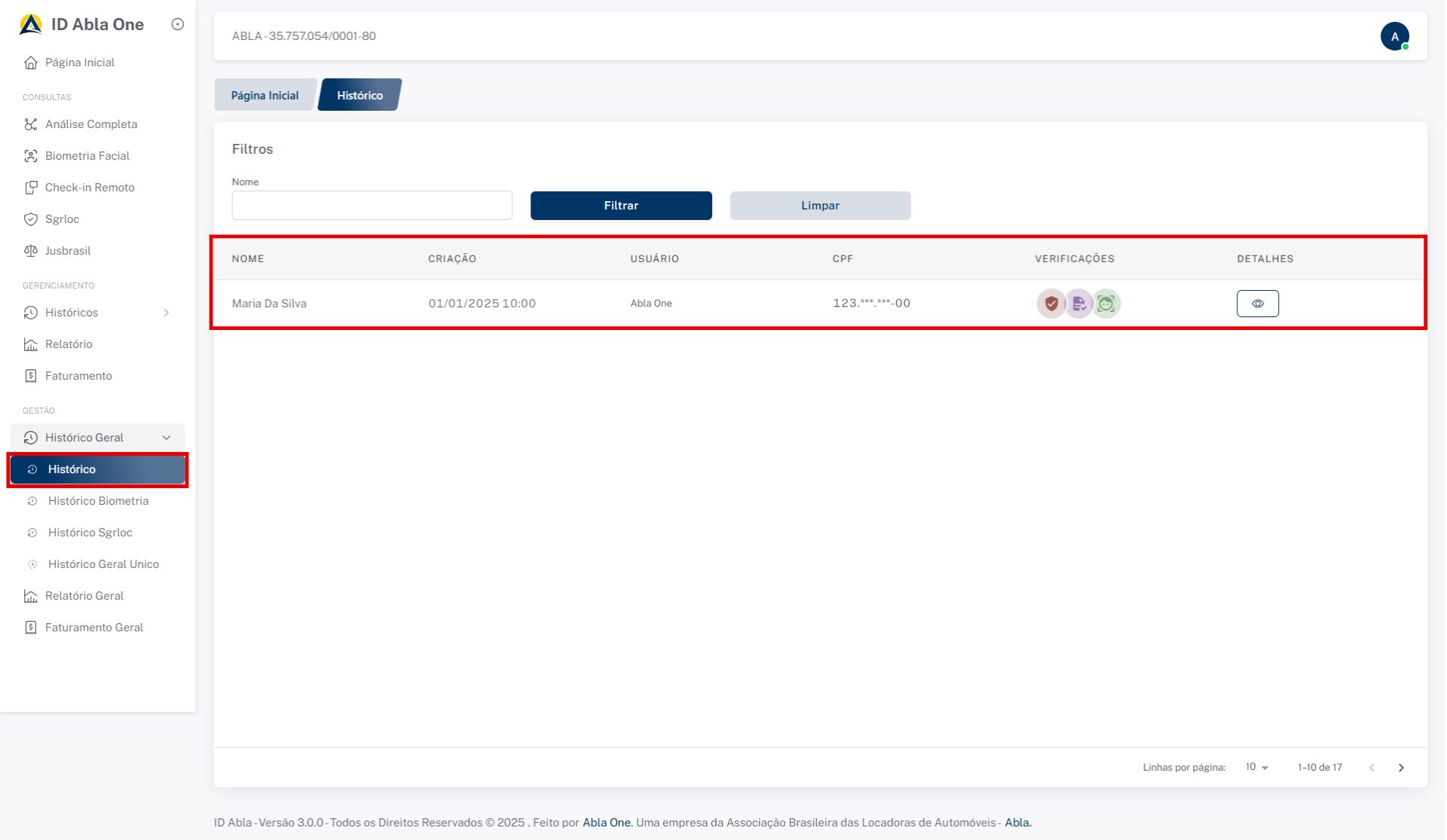 Tela inicial do sistema
