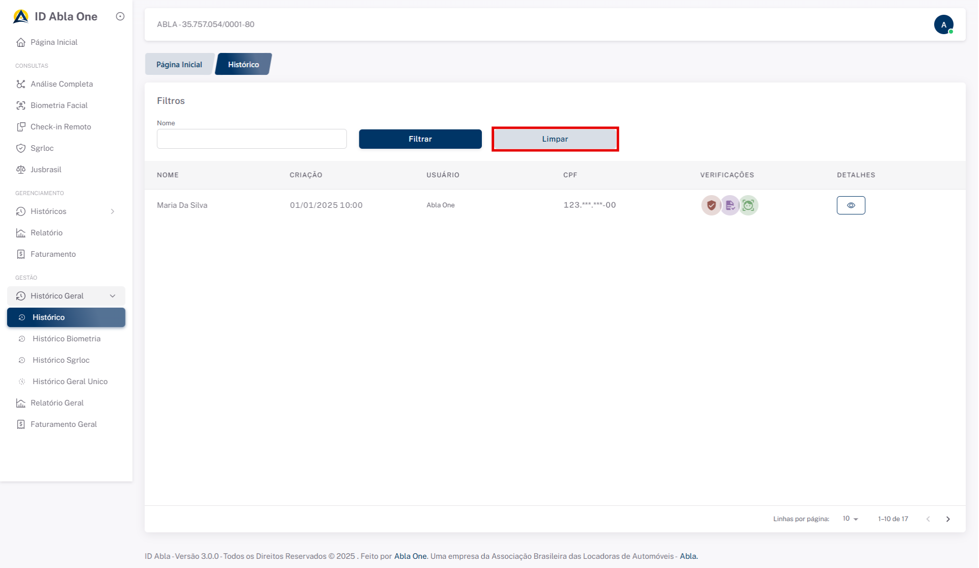 Tela inicial do sistema