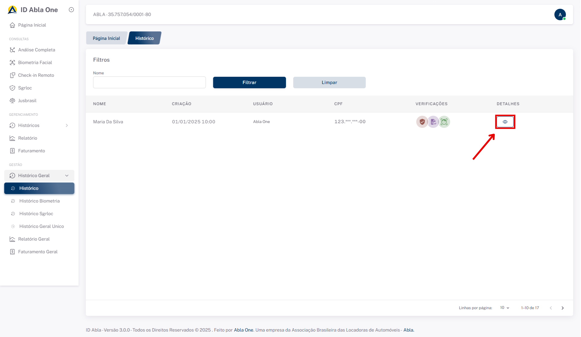 Tela inicial do sistema