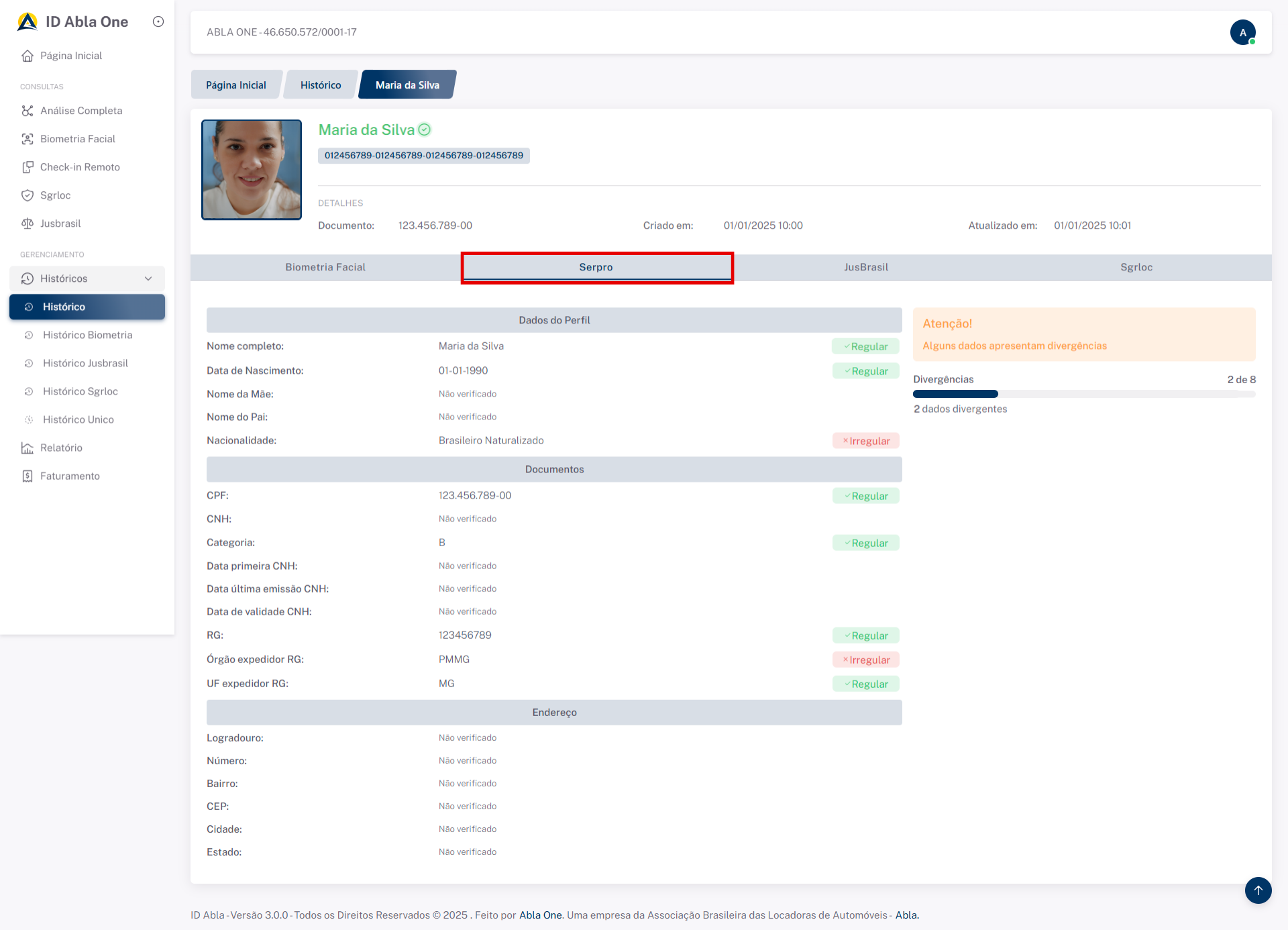 Tela inicial do sistema