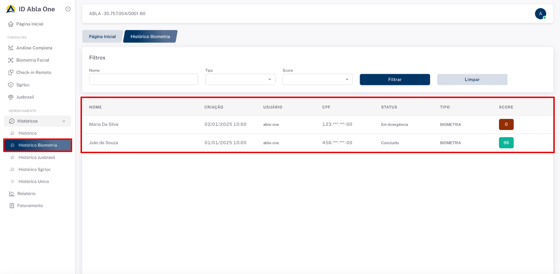 Tela inicial do sistema