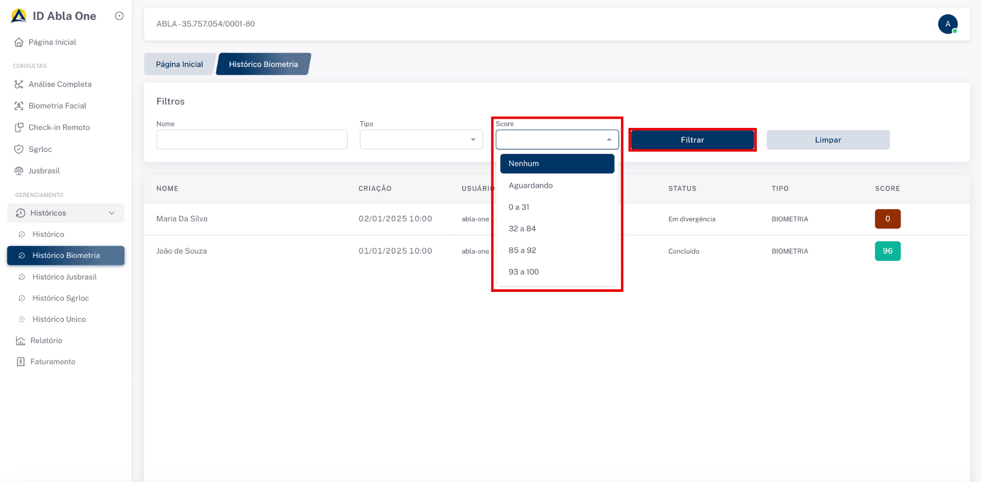 Tela inicial do sistema