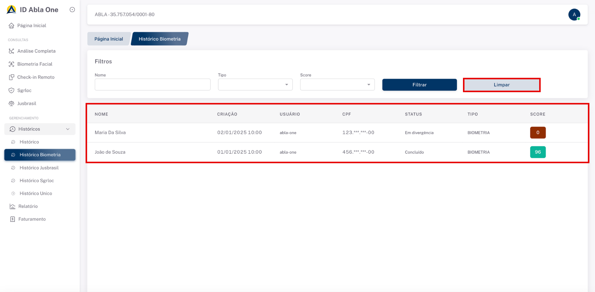 Tela inicial do sistema