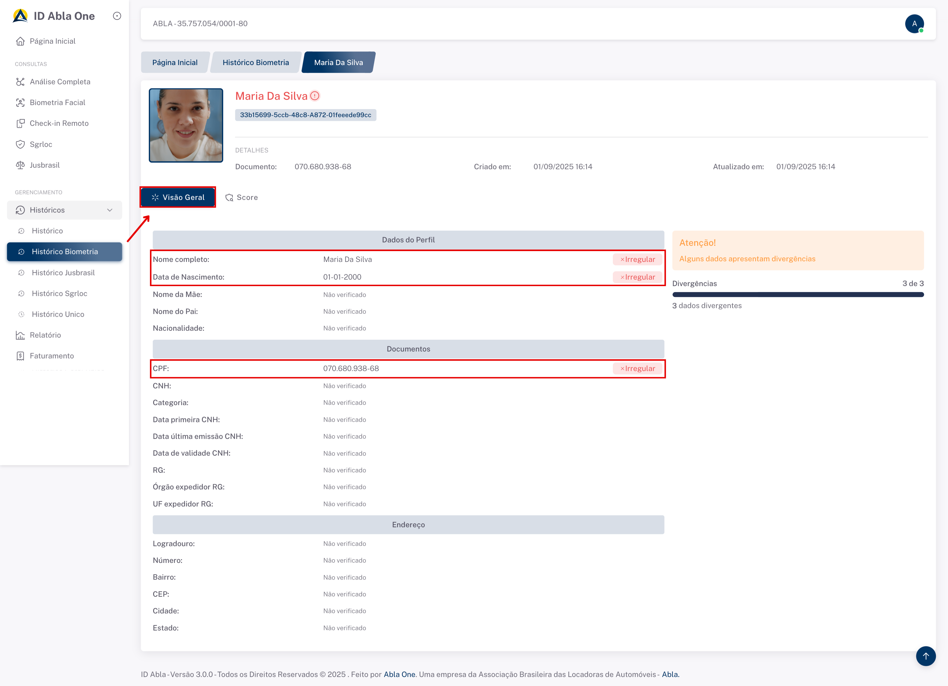 Tela inicial do sistema