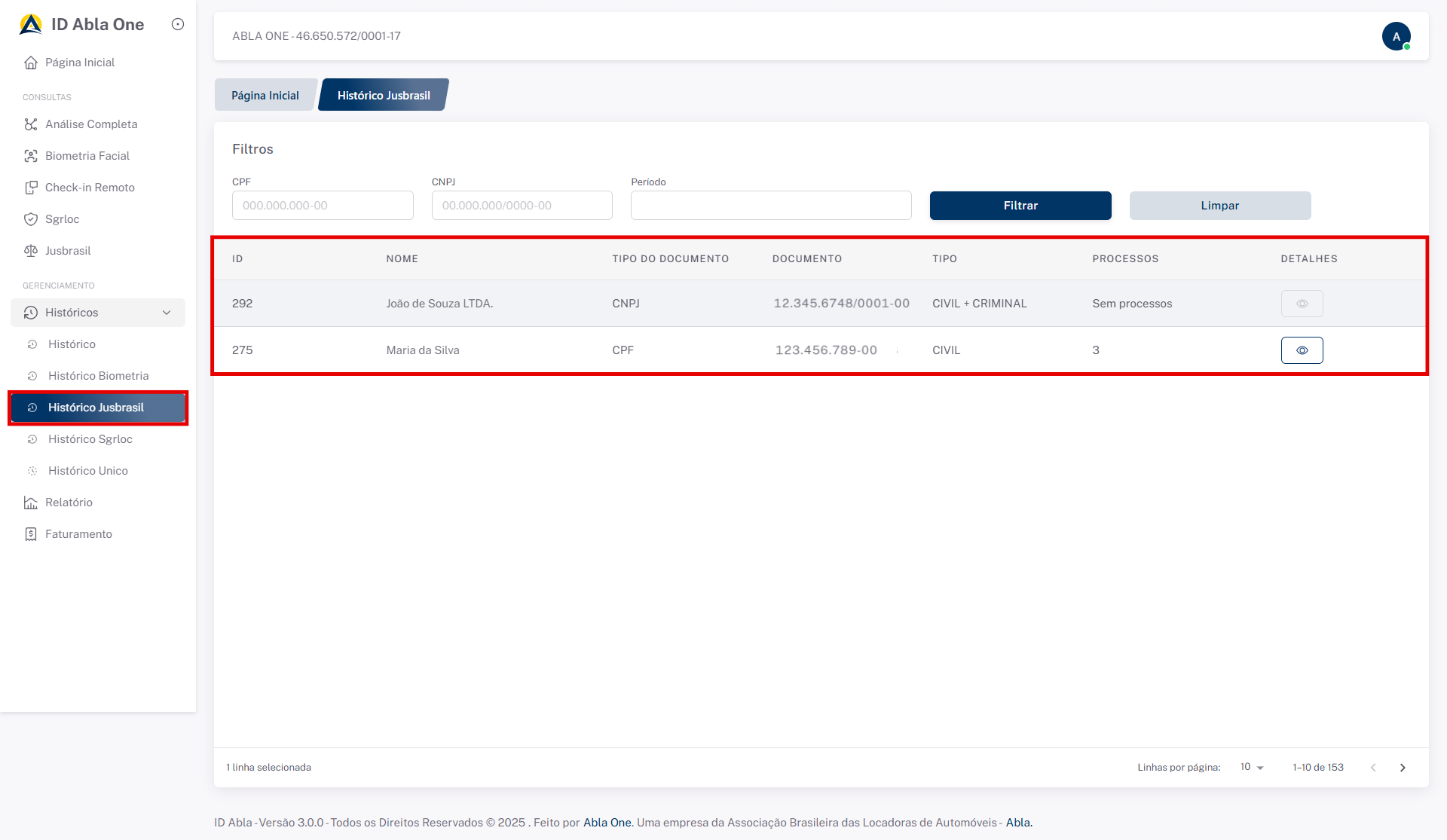 Tela inicial do sistema