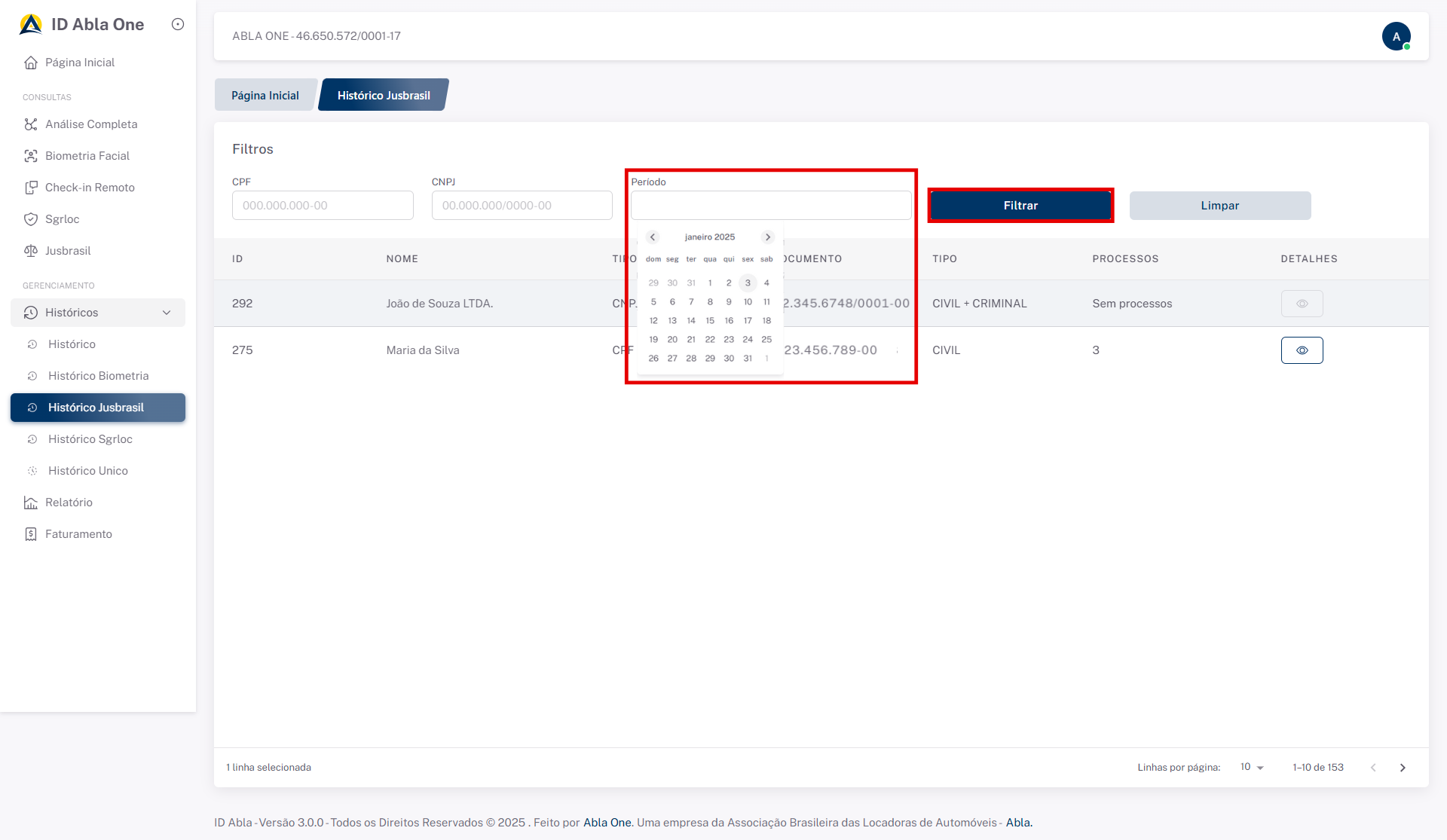 Tela inicial do sistema