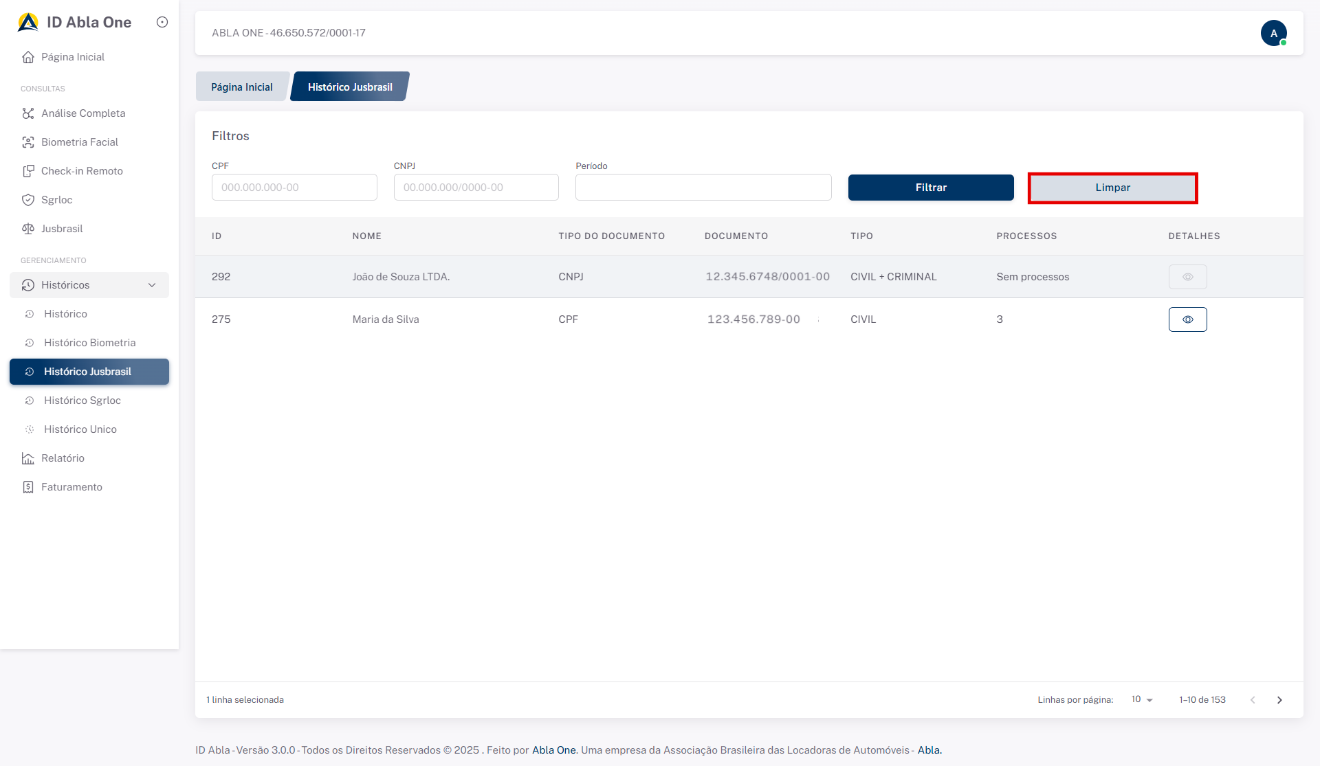 Tela inicial do sistema