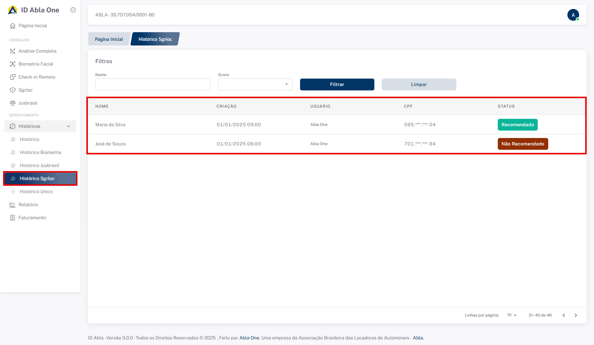 Tela inicial do sistema