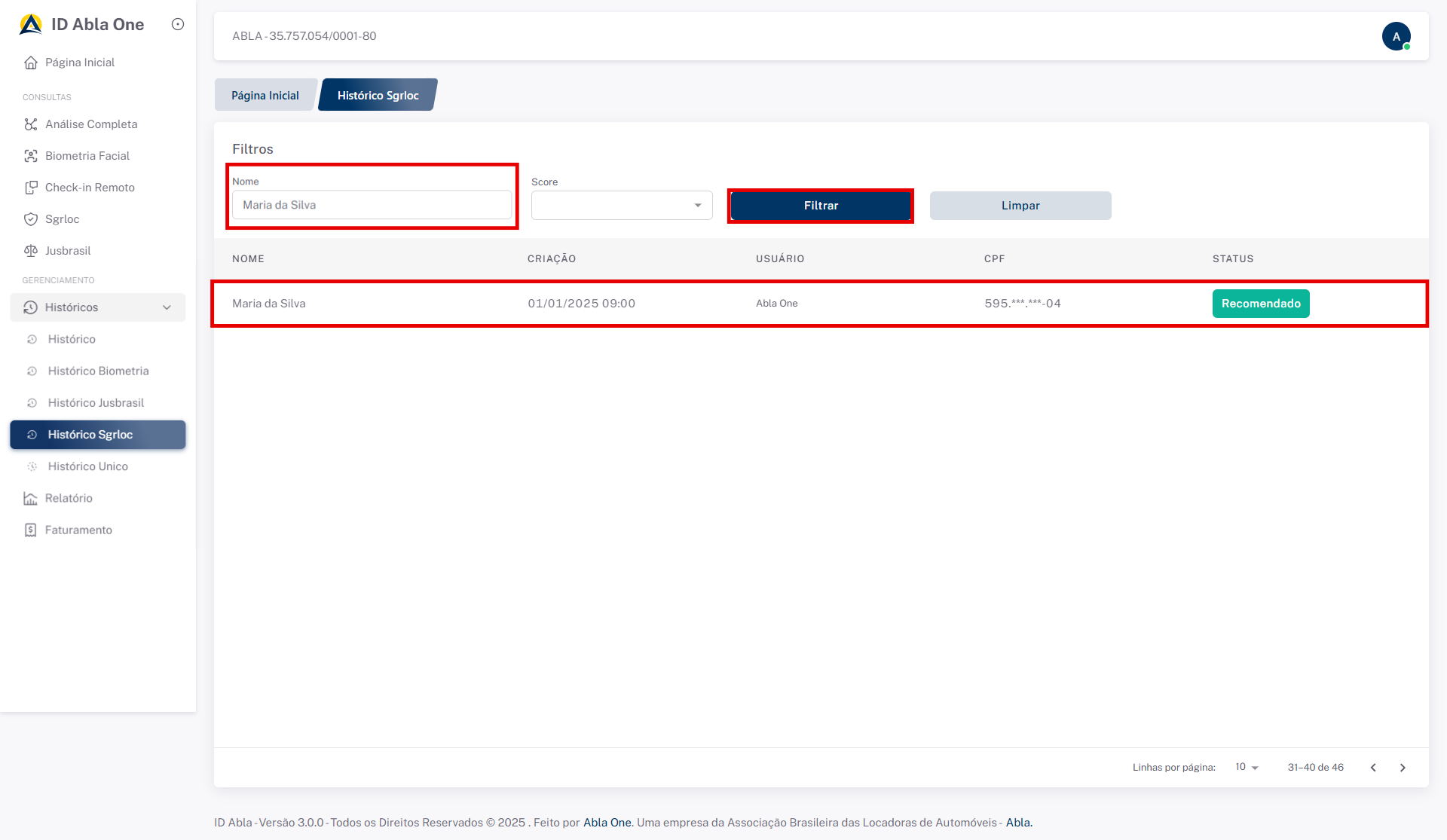 Tela inicial do sistema