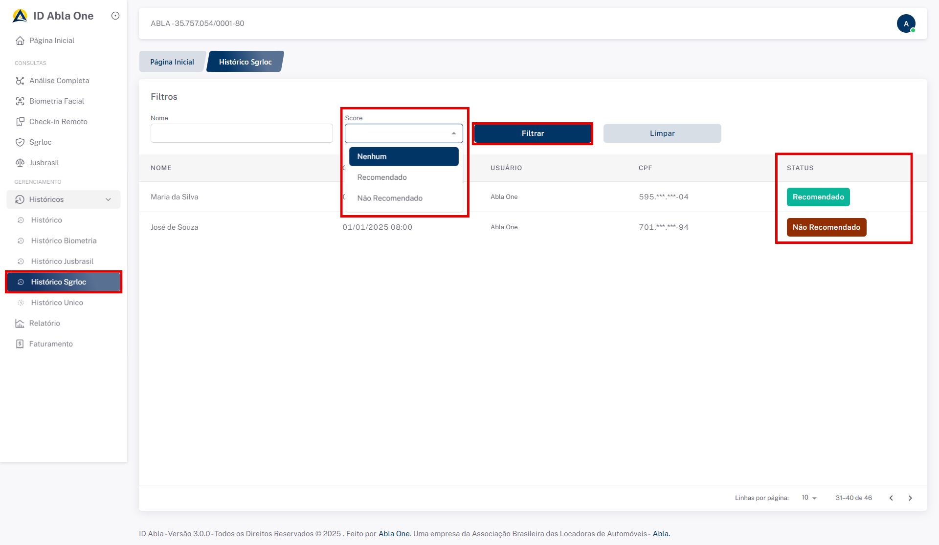 Tela inicial do sistema