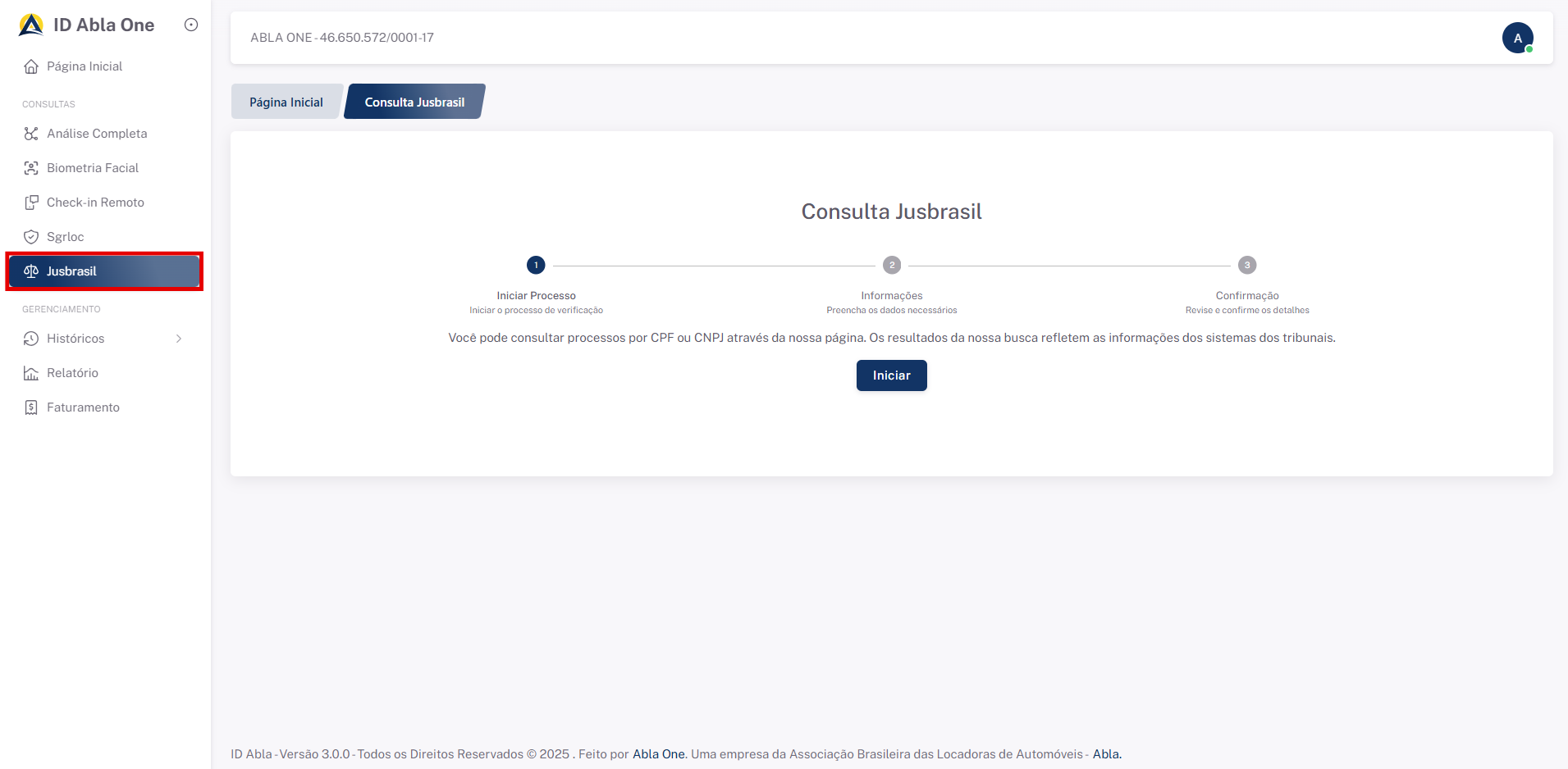 Tela inicial do Jusbrasil