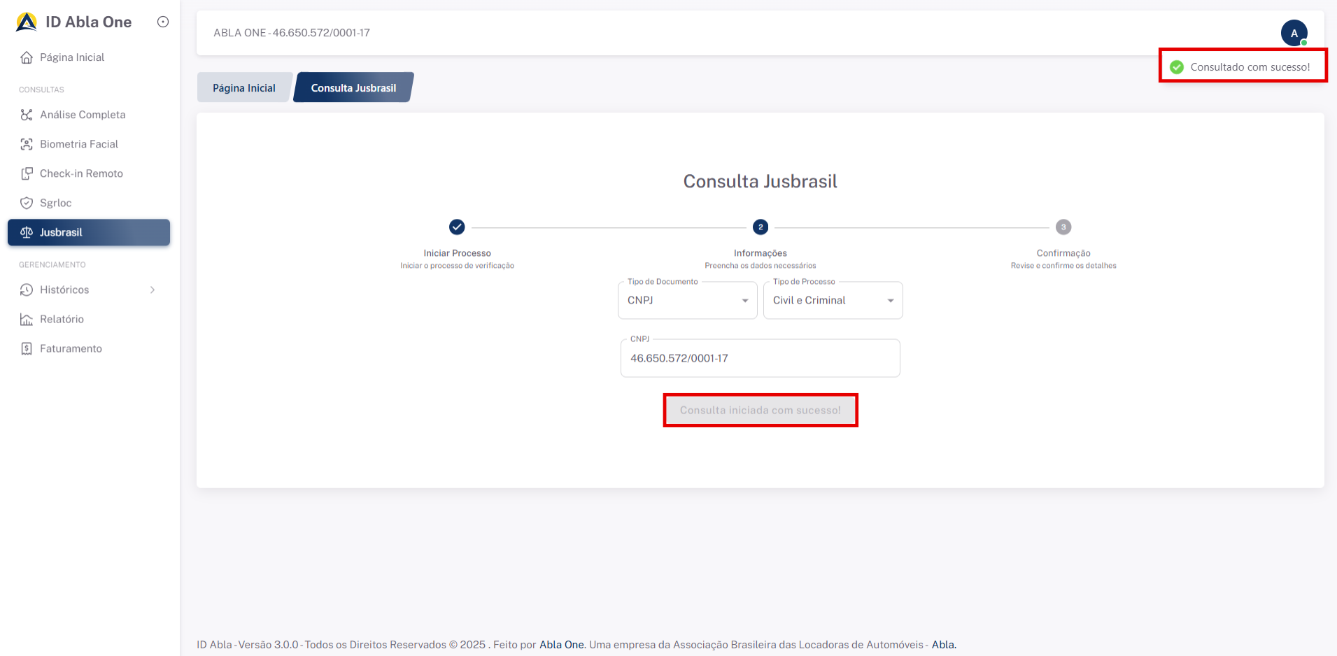 Tela inicial do sistema Jusbrasil