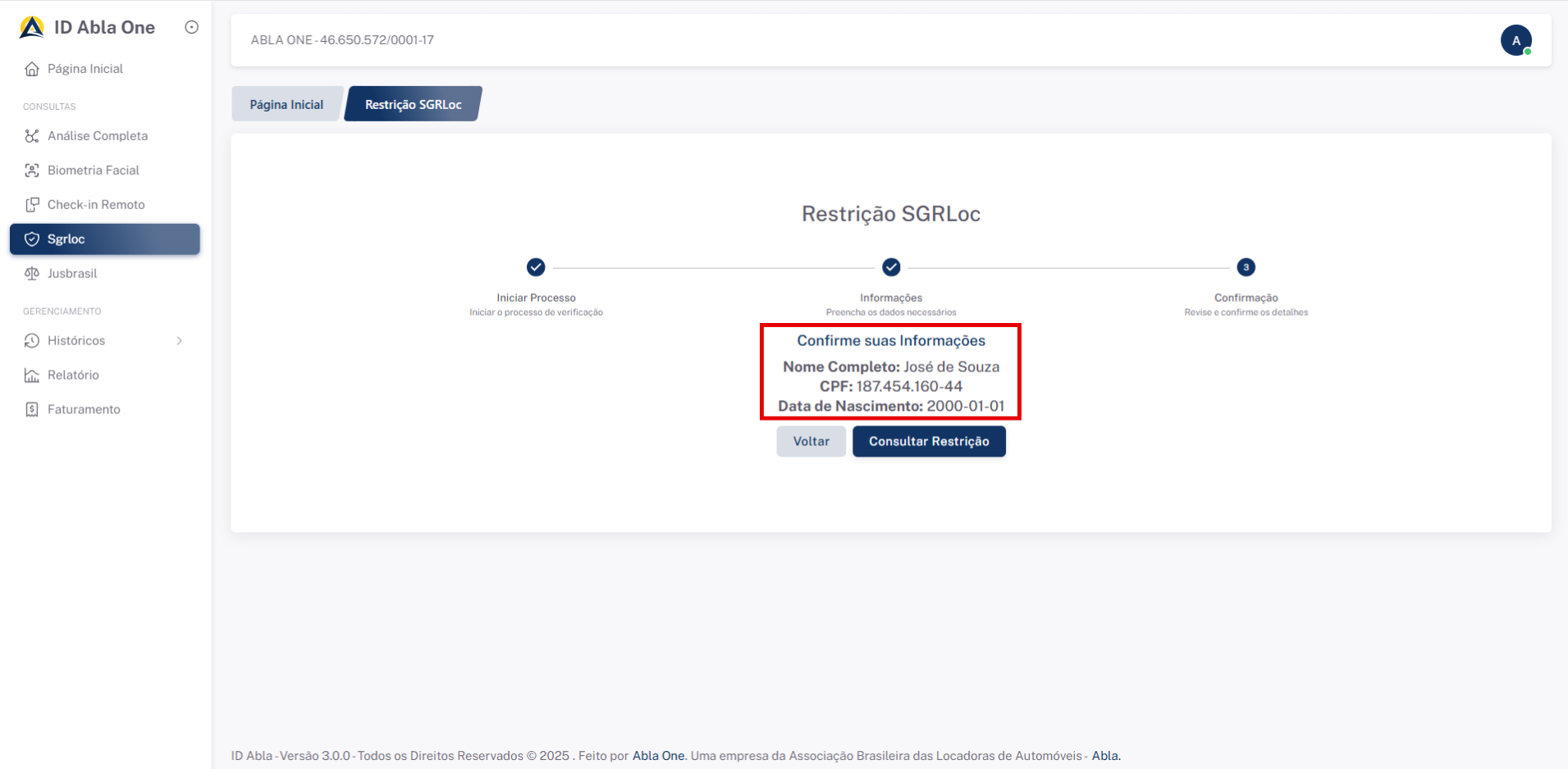 Tela inicial do sistema SGRLoc