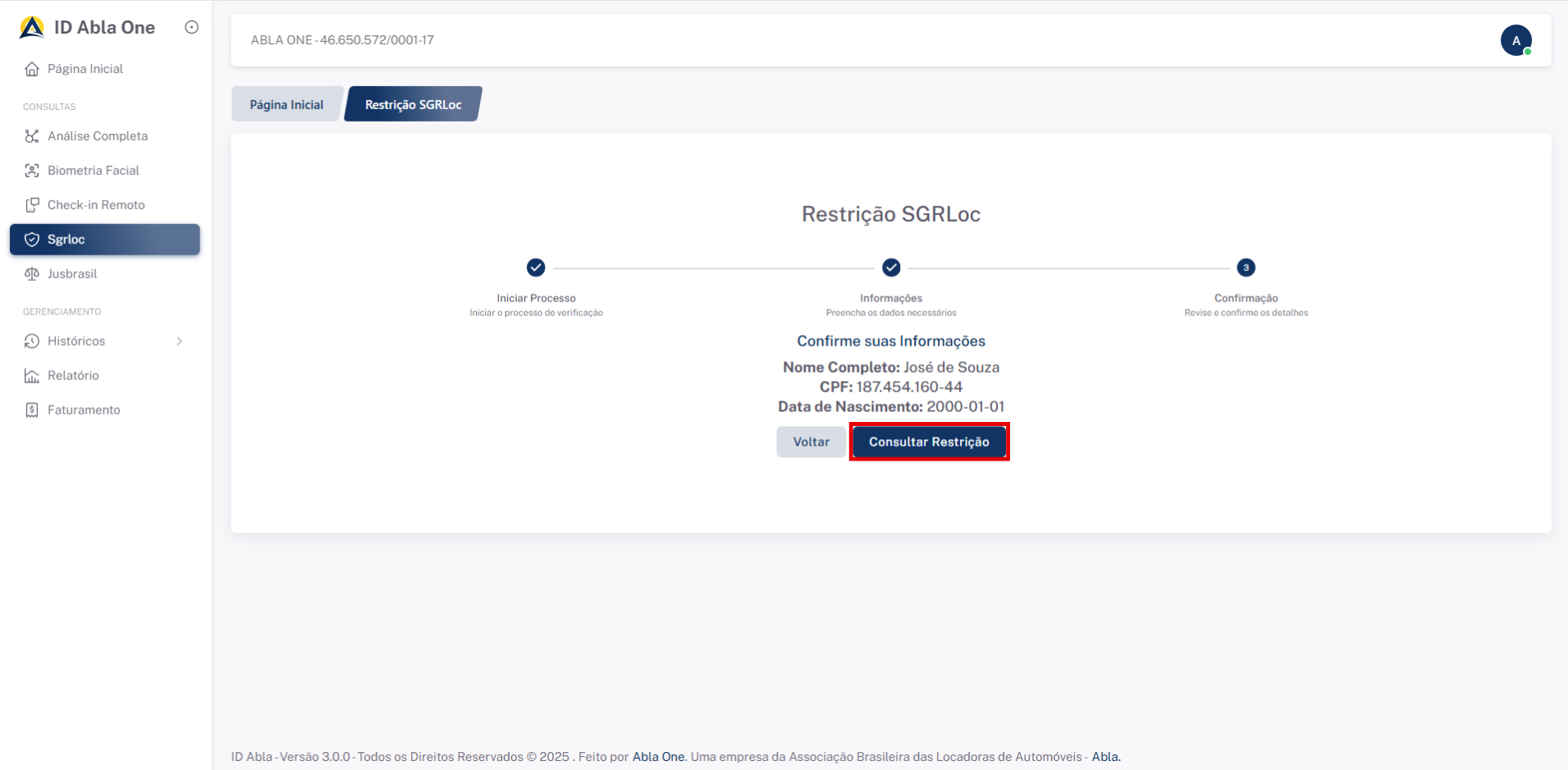 Tela inicial do sistema SGRLoc